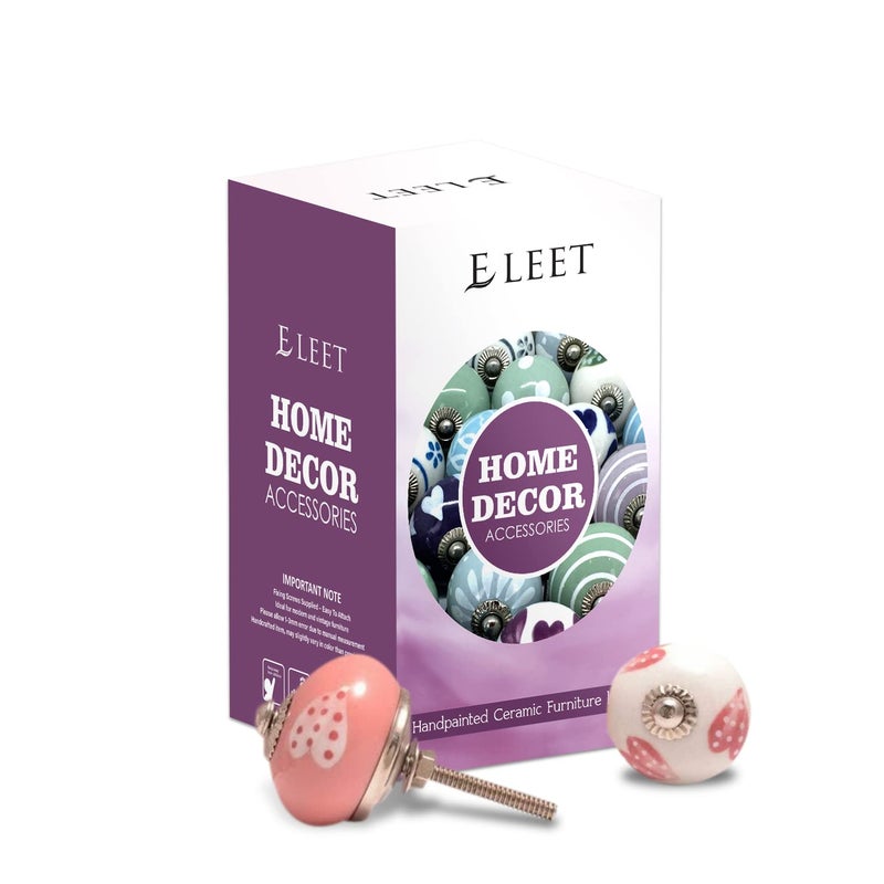 Eleet Assorted Ceramic Knobs Premium Quality Vintage Cabinet Cupboard Door & Drawer Pulls Chrome Hardware (12, Pink & White) - Image 2